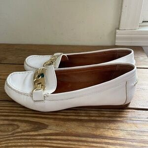 Kate Spade | white leather Carson driving loafers with gold hardware 7.5